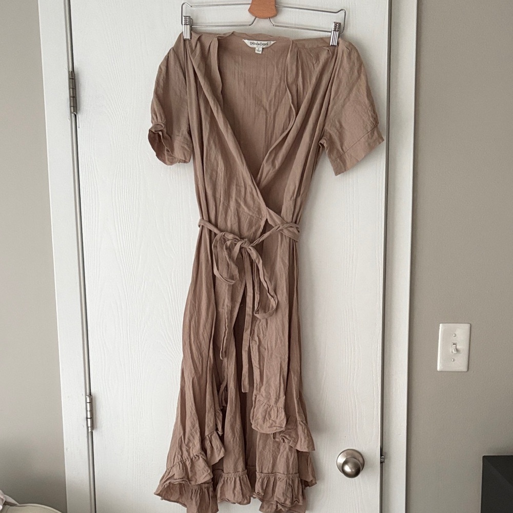 DAVI & DANI Tan Midi Wrap Dress